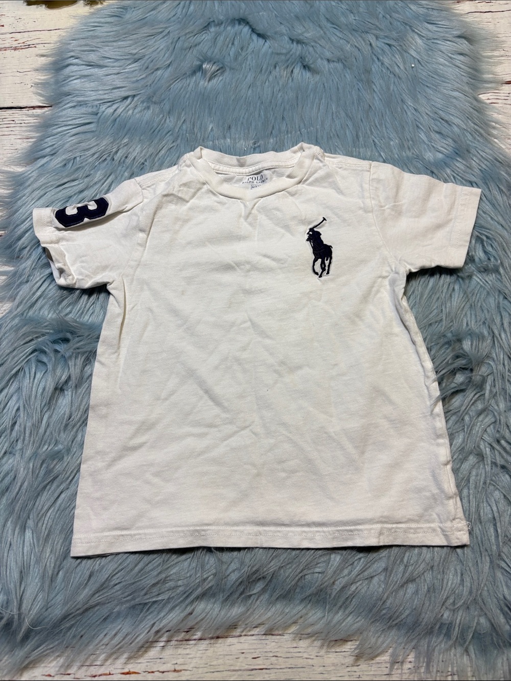 Polo Ralph Lauren White Tee with Navy Pony & Sleeve Number Sz 4T
